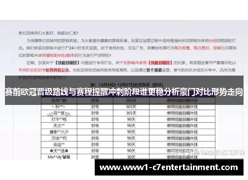 赛前欧冠晋级路线与赛程提醒冲刺阶段谁更稳分析豪门对比形势走向 赛前欧冠晋级路线与赛程提醒冲刺阶段谁更稳分析豪门对比形势走向